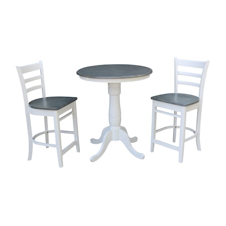 International Concepts Round 30 in Rd Ped Gathering Ht Table, 2 Emily Stools, White/Heather Gray, 30 W, 30 L, 35.1 in H K05-30RT-6B-S6172-2
